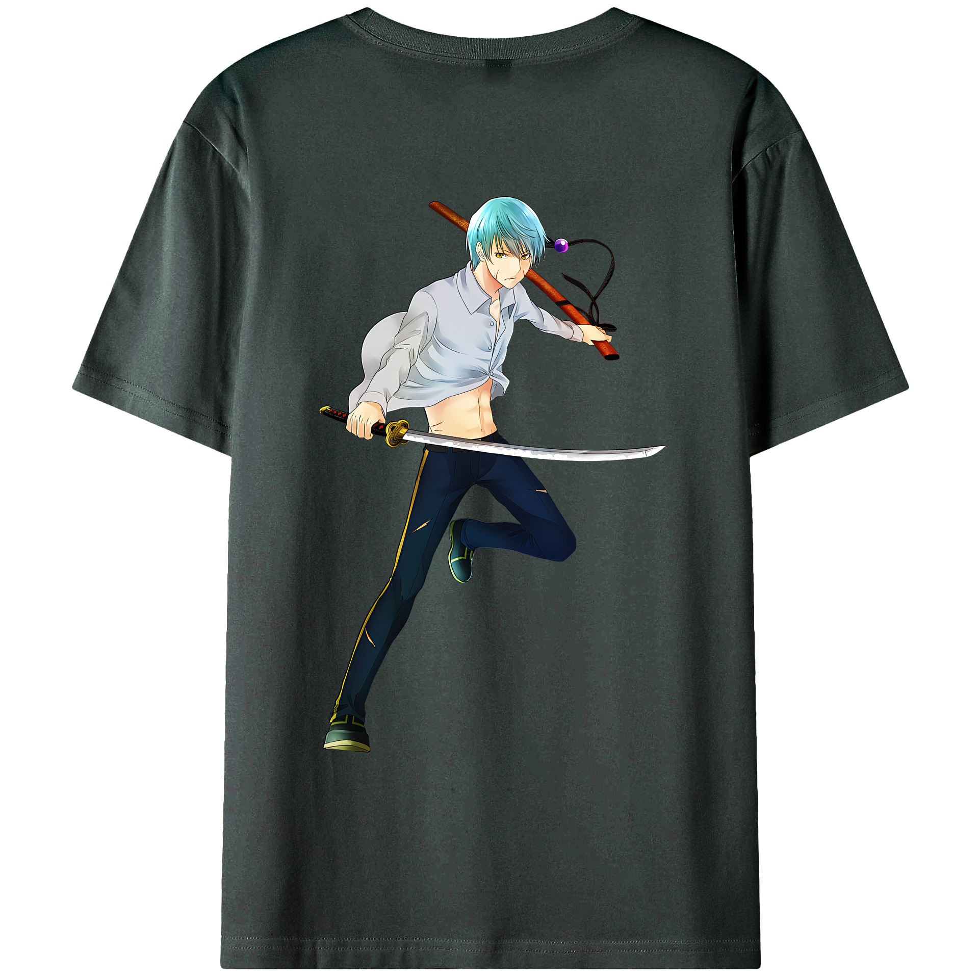 （画像用） 刀剣乱舞 Touken Ranbu 綿100％ メンズ半袖Tシャツ（バックプリント） 通気性
